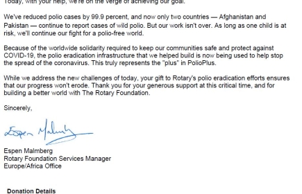 Officiële erkenning steun aan Rotary Foundation